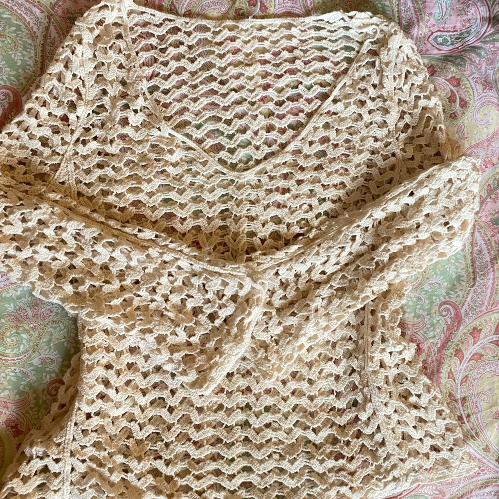 Cream Crochet Knit Sweater